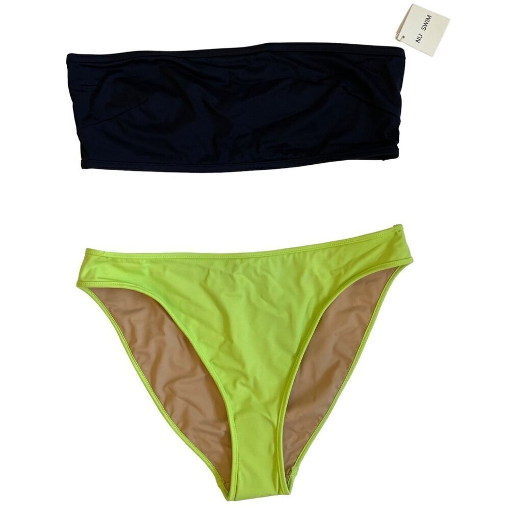 Nu Swim Bikini Set XL Black Pecorino Top Lime Green High Cut Bottom Beach NEW